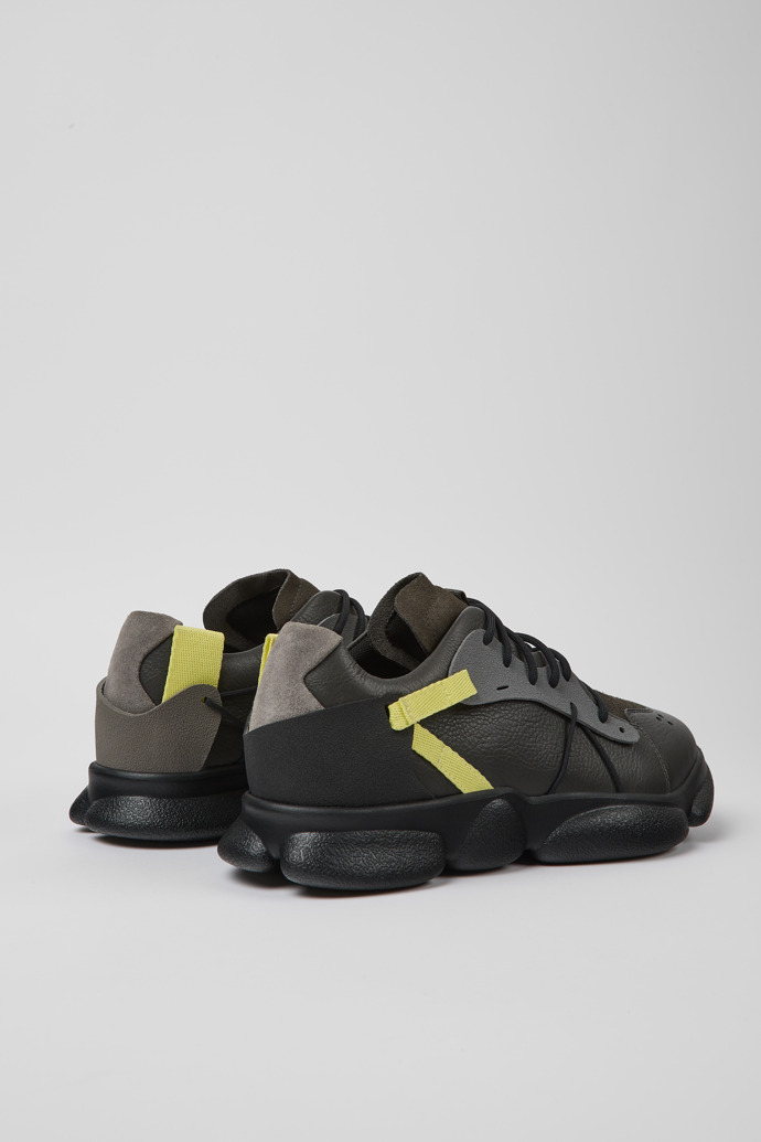 Back view of Twins Dark gray and yellow leather sneakers for men