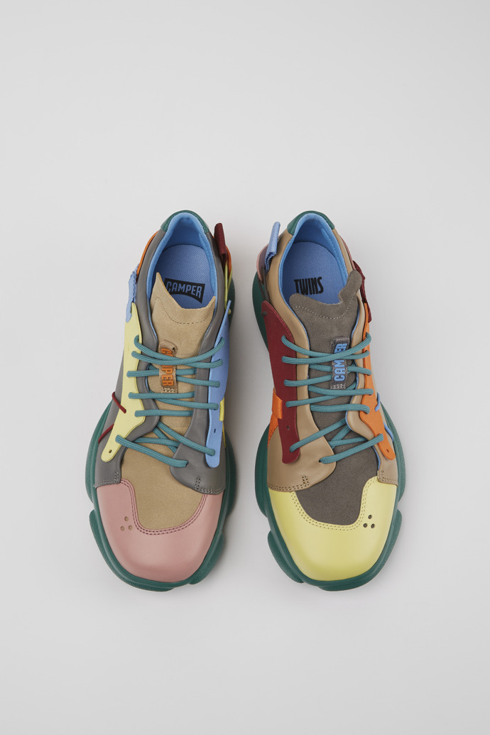 Overhead view of Twins Multicolored leather and nubuck sneakers for men
