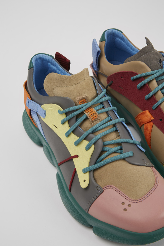Close-up view of Twins Multicolored leather and nubuck sneakers for men