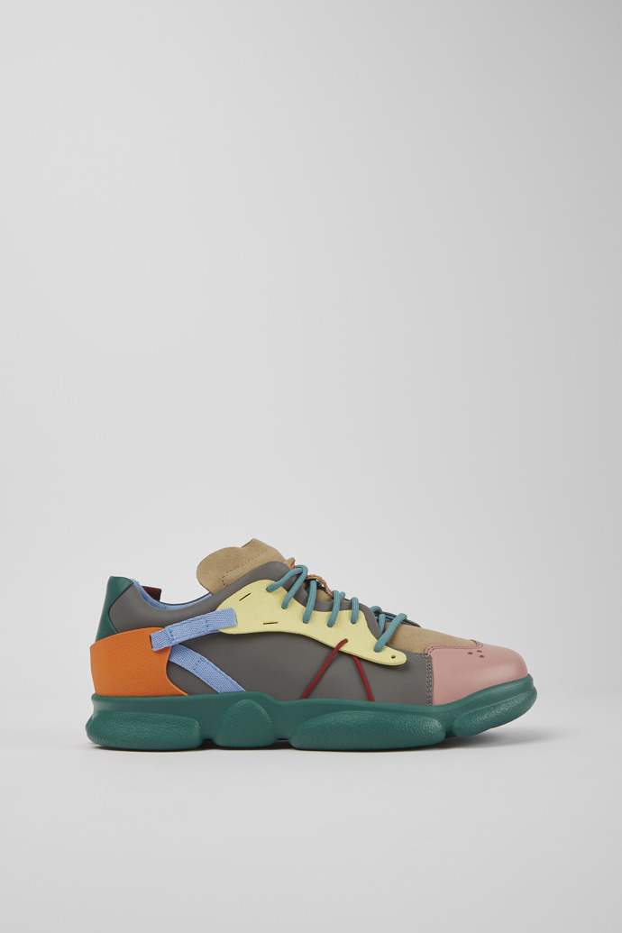 Side view of Twins Multicolored leather and nubuck sneakers for men