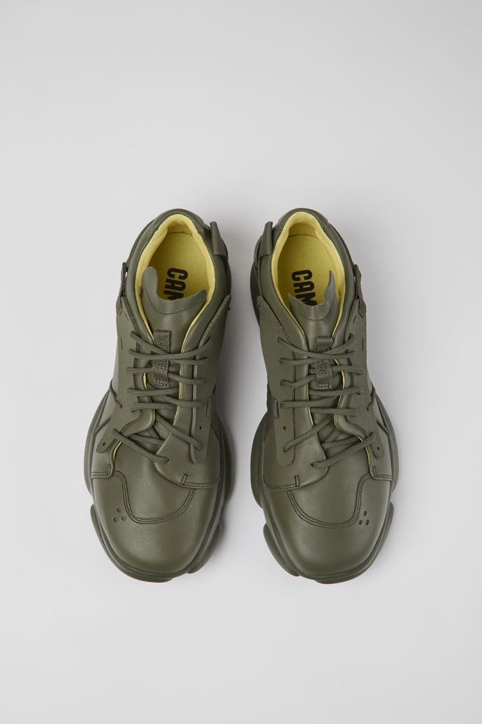 Overhead view of Karst Green leather and textile sneakers for men