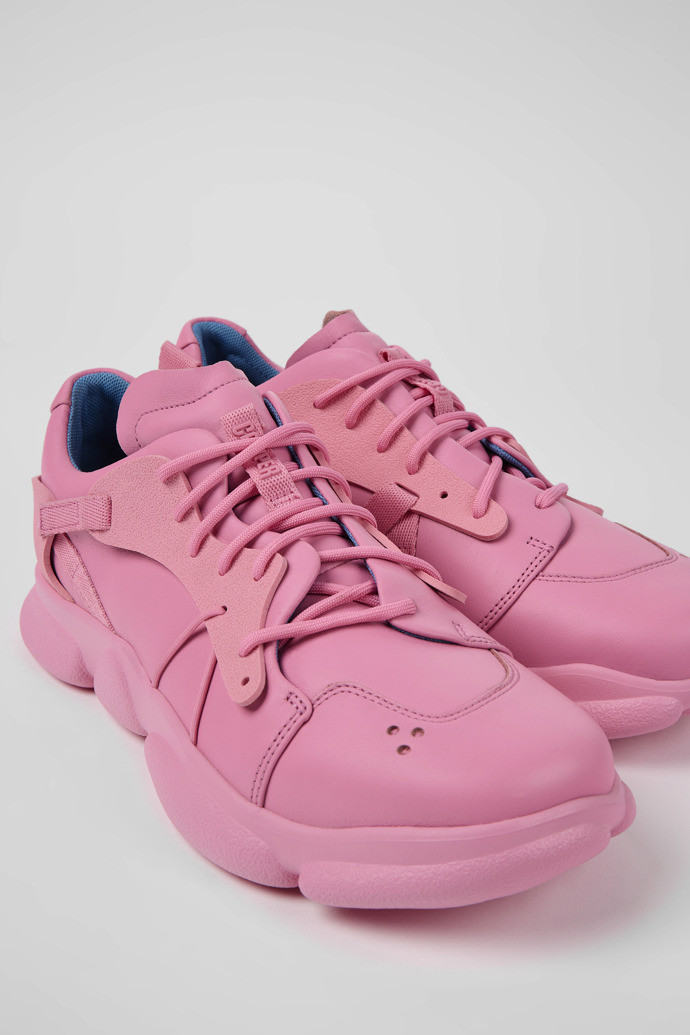 Close-up view of Karst Pink leather and textile sneakers for men