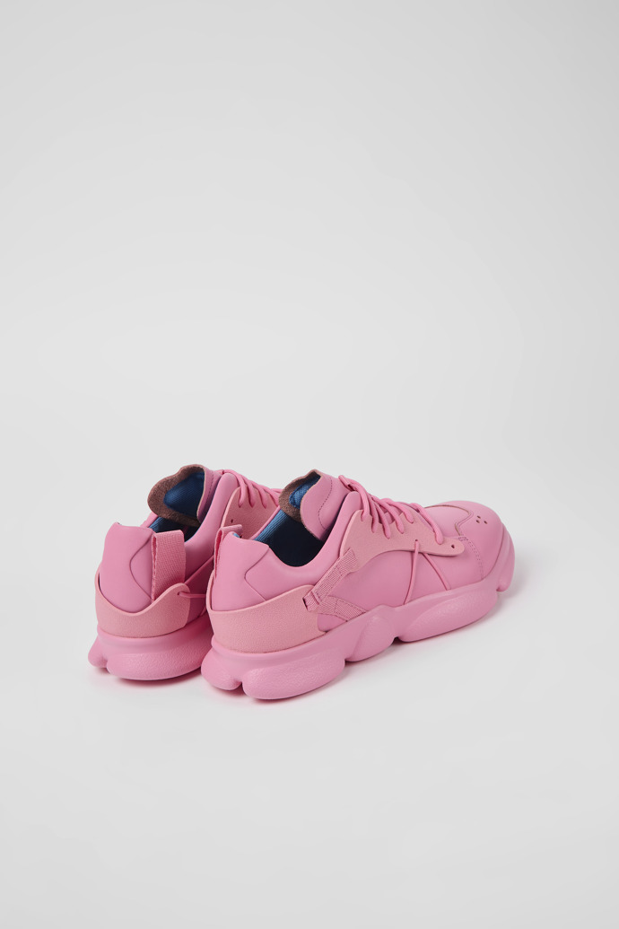 Back view of Karst Pink leather and textile sneakers for men