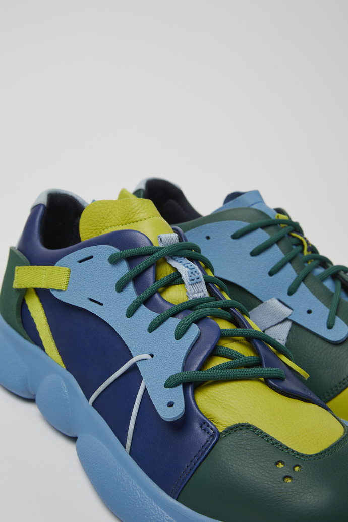 Close-up view of Twins Multicolored leather and textile sneakers for men
