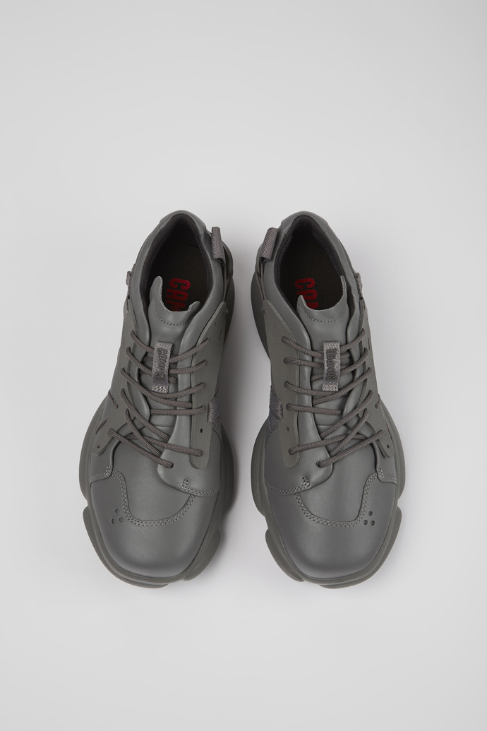 Overhead view of Karst Gray leather and textile sneakers for men