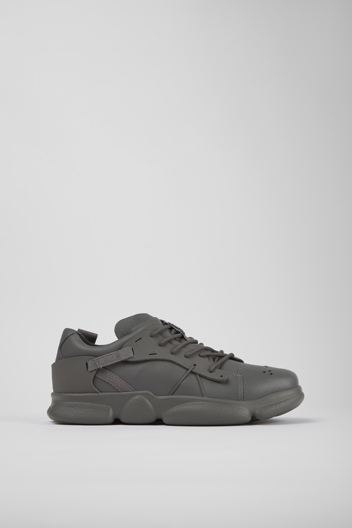 Side view of Karst Gray leather and textile sneakers for men