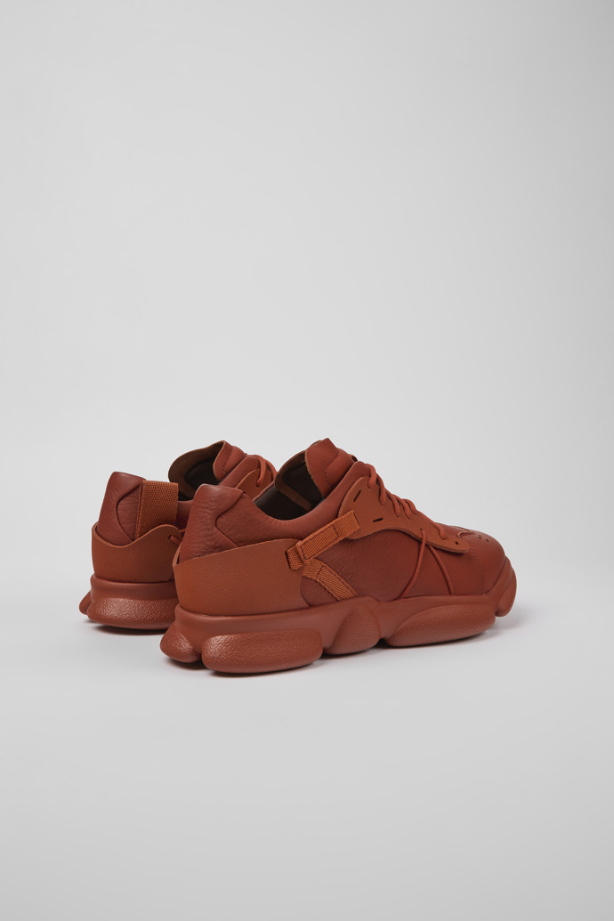 Back view of Karst Red leather and textile sneakers for men