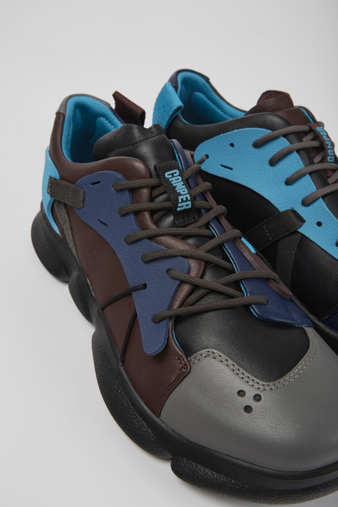 Close-up view of Twins Multicolored leather and textile sneakers for men