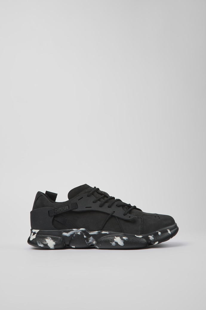 Image of Side view of Karst Black Nubuck/Textile Sneaker for Men