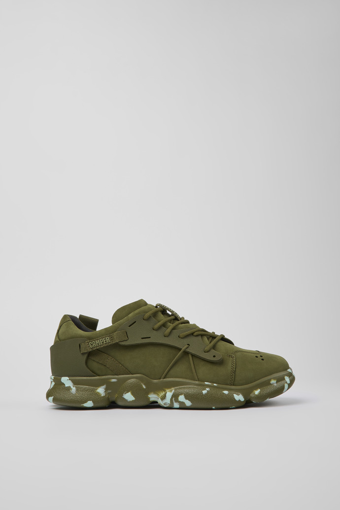 Image of Side view of Karst Green Nubuck/Textile Sneaker for Men