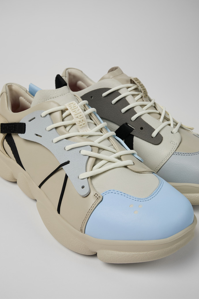 Close-up view of Twins Multicolored leather and textile sneakers for men