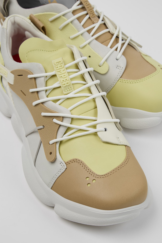 Close-up view of Twins Multicolor Leather/Textile Sneakers for Men.