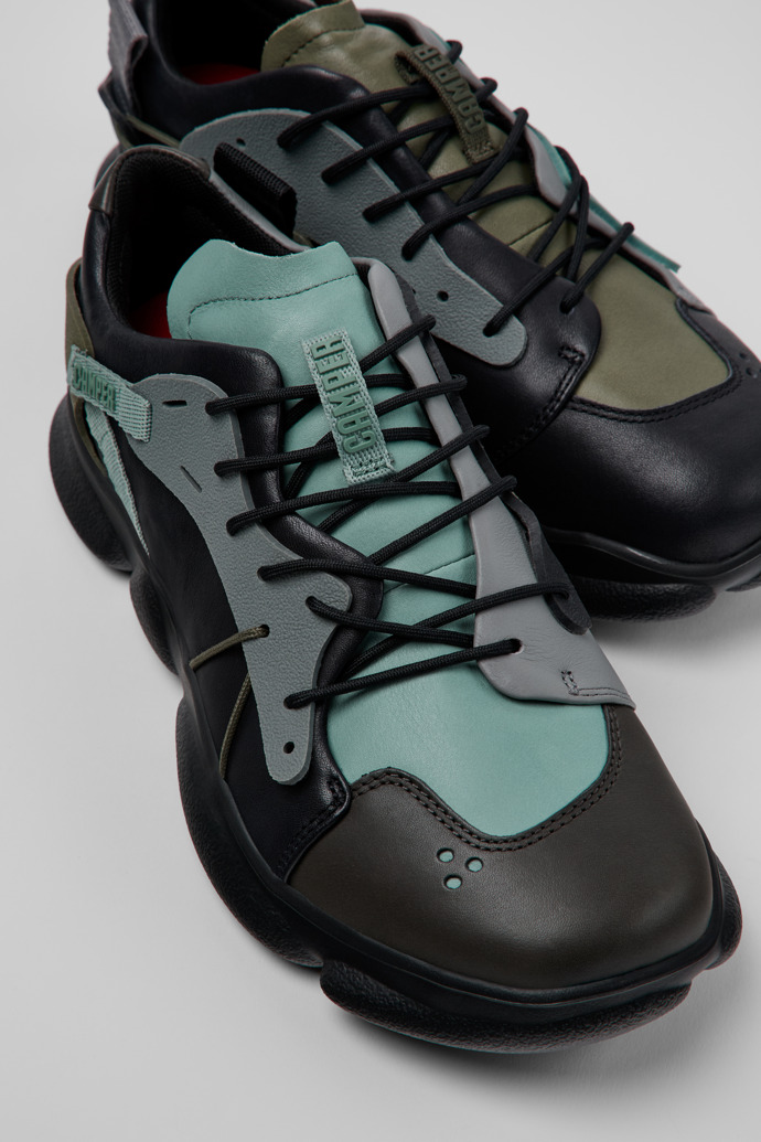 Close-up view of Twins Multicolor Leather and Textile Sneakers for Men.