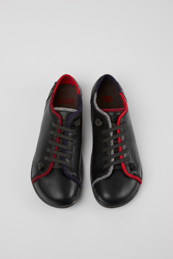 Image of Overhead view of Twins Black leather and wool shoes for men