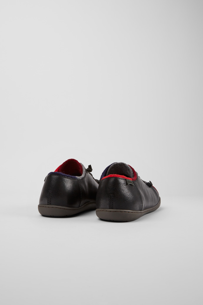 Back view of Twins Black leather and wool shoes for men