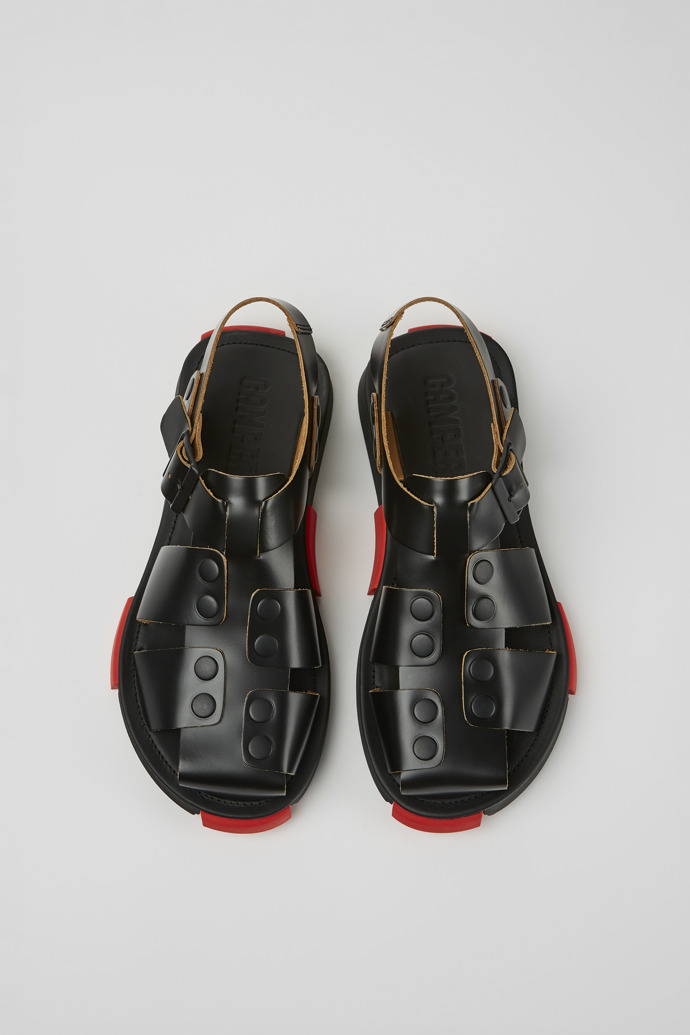 Overhead view of Set Black leather sandals for men