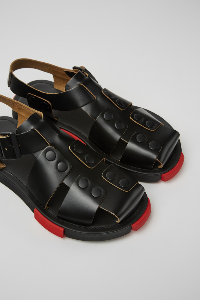 Close-up view of Set Black leather sandals for men