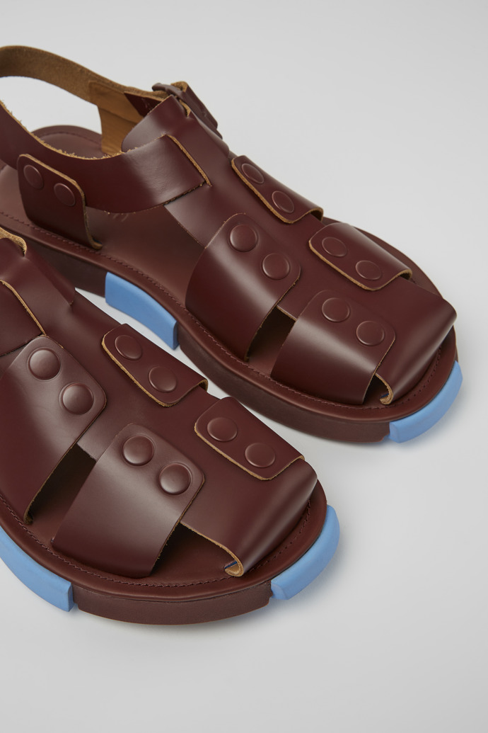 Close-up view of Set Burgundy leather sandals for men