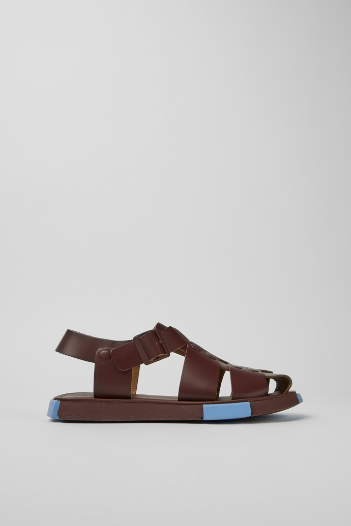 Side view of Set Burgundy leather sandals for men