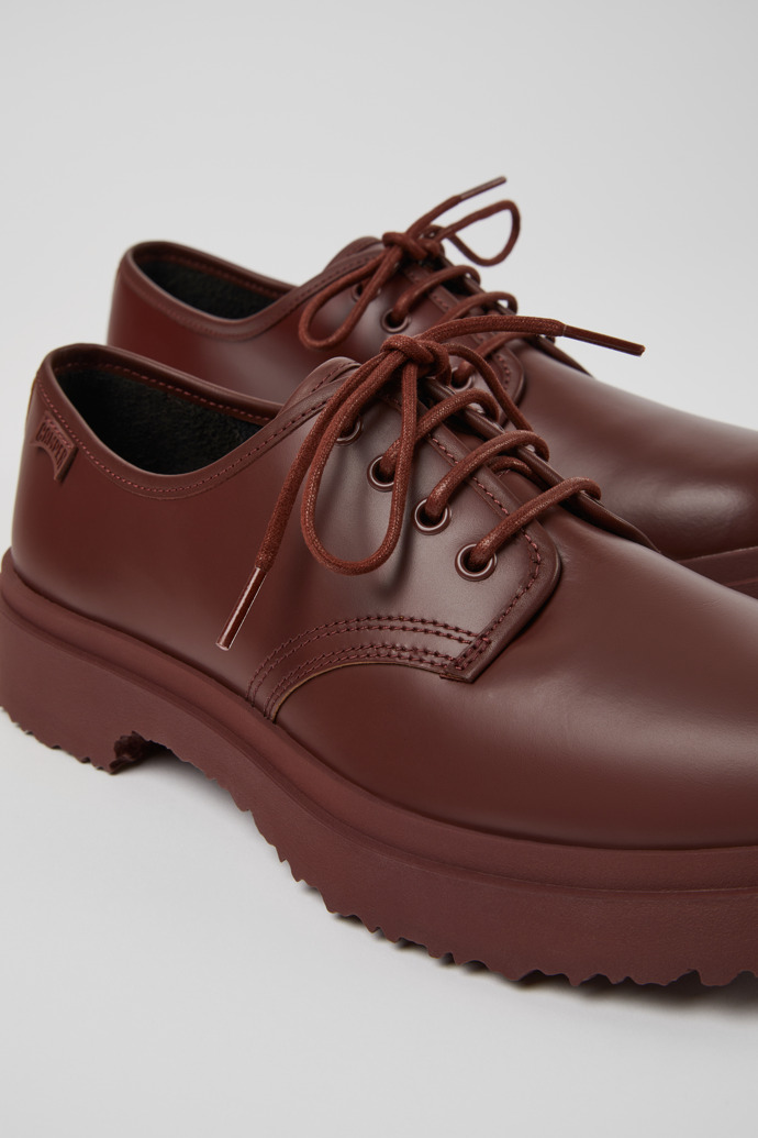 Close-up view of Walden Burgundy leather lace-up shoes for men