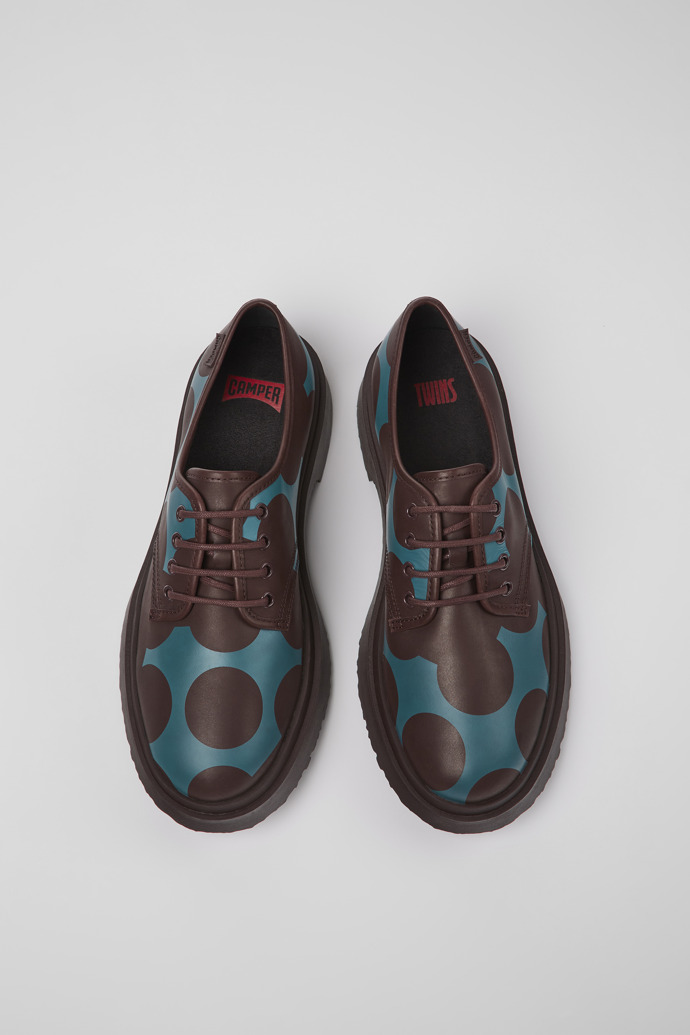 Overhead view of Twins Burgundy and blue leather shoes for men