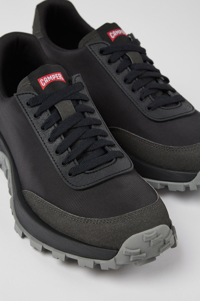 Close-up view of Drift Trail Black textile and nubuck sneakers for men