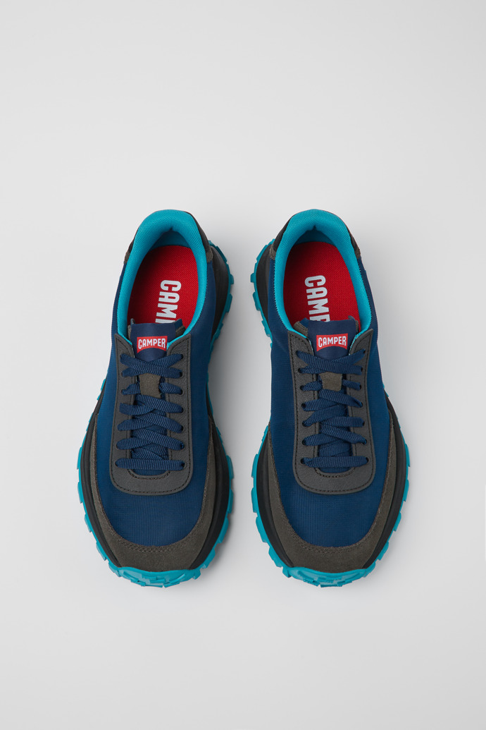 Overhead view of Drift Trail VIBRAM Blue recycled PET and nubuck sneakers for men