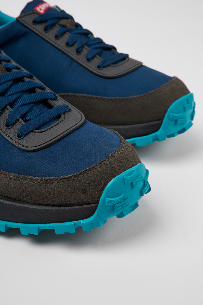 Close-up view of Drift Trail VIBRAM Blue recycled PET and nubuck sneakers for men
