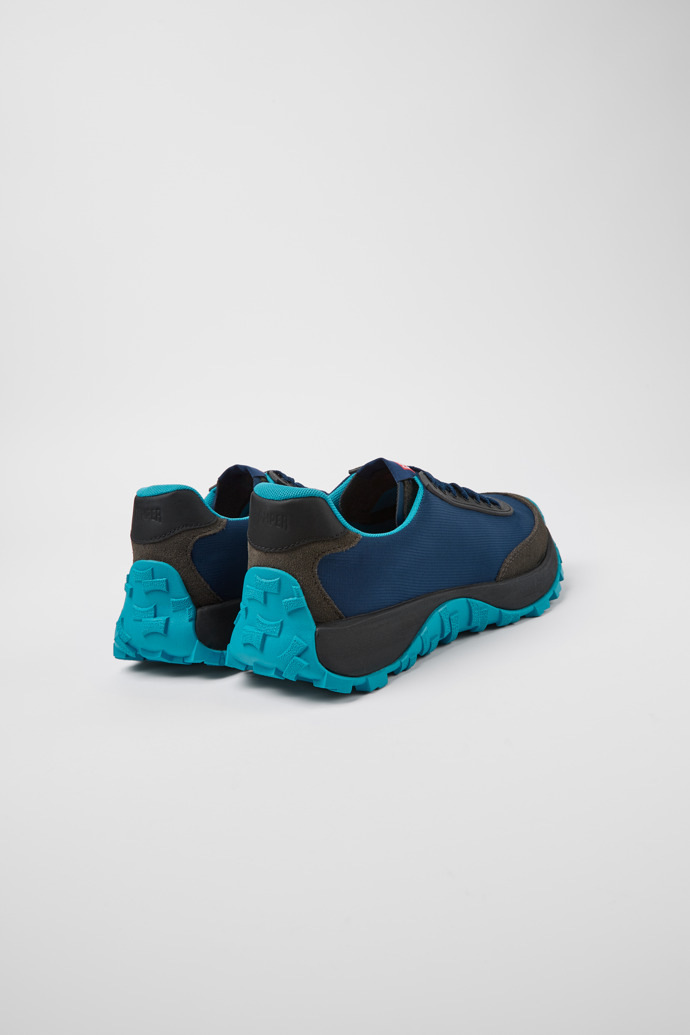 Back view of Drift Trail VIBRAM Blue recycled PET and nubuck sneakers for men