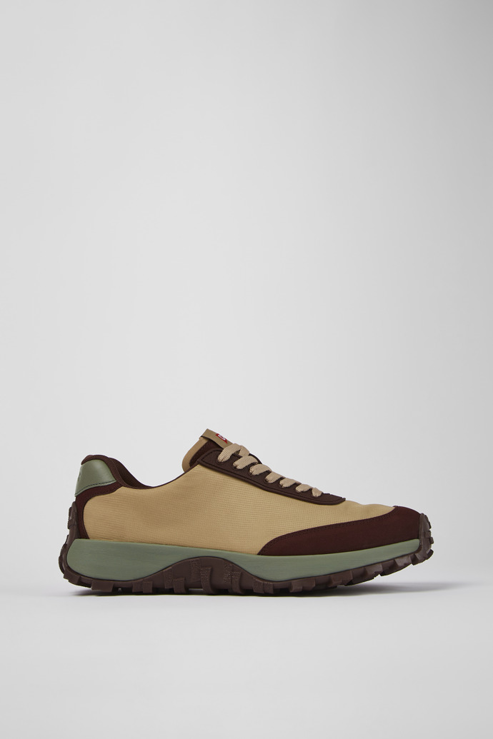 Side view of Drift Trail VIBRAM Beige recycled PET and nubuck sneakers for men