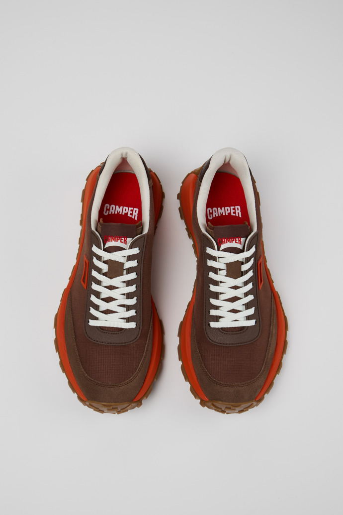 Overhead view of Drift Trail Brown Textile and Nubuk Sneakers for Men.
