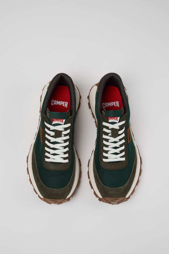 Overhead view of Drift Trail Green Textile and Nubuck Sneakers for Men.