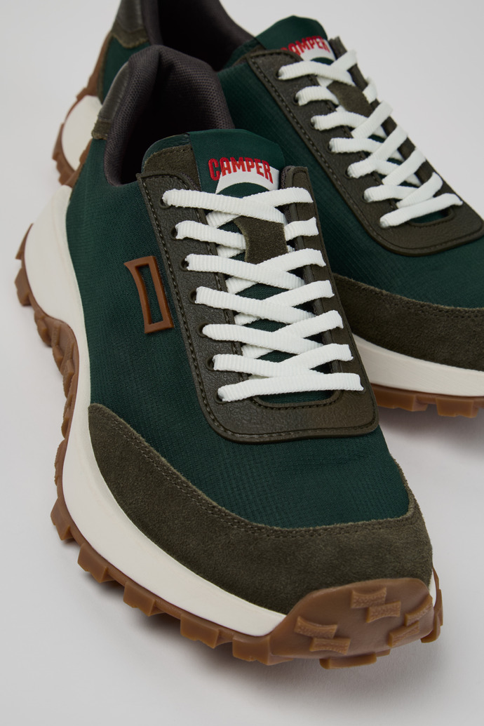 Close-up view of Drift Trail Green Textile and Nubuck Sneakers for Men.