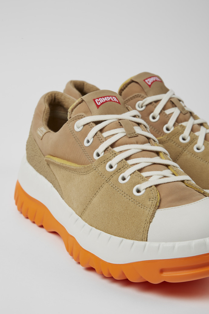 Close-up view of Teix Beige recycled textile and nubuck shoes for men