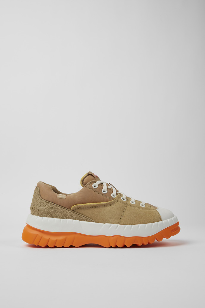 Image of Side view of Teix Beige recycled textile and nubuck shoes for men