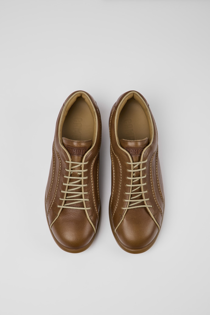 Overhead view of Pelotas Brown leather sneakers for men