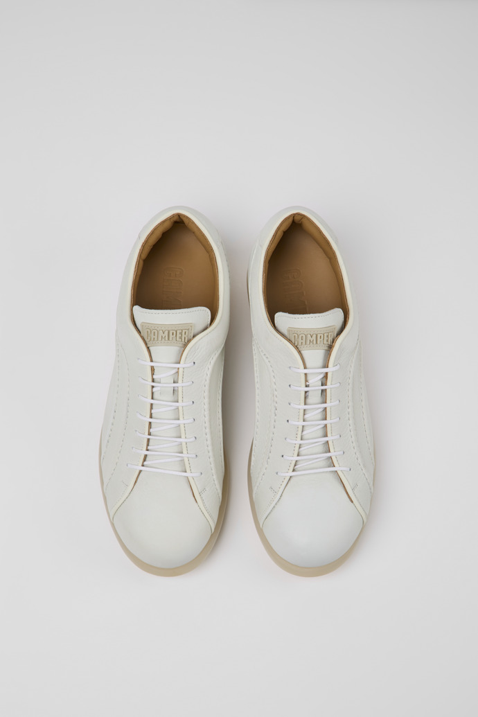 Overhead view of Pelotas White non-dyed leather sneakers for men