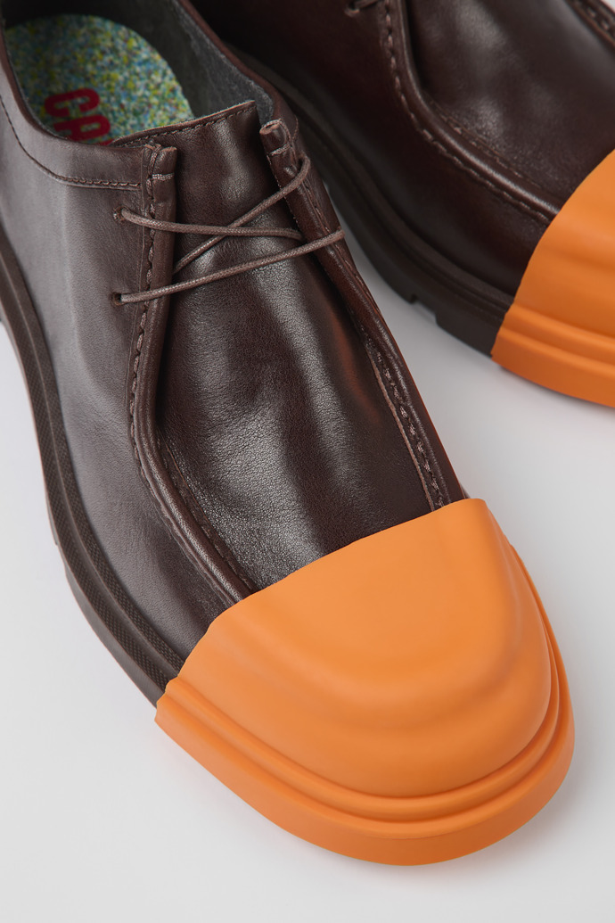 Close-up view of Junction Dark brown leather shoes for men
