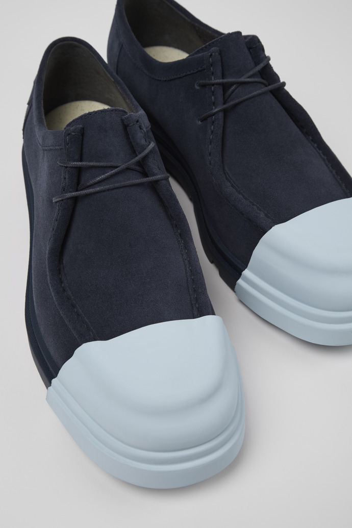 Close-up view of Junction Blue nubuck shoes for men