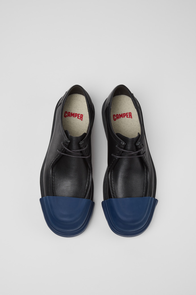 Overhead view of Junction Black Leather Shoes for Men.