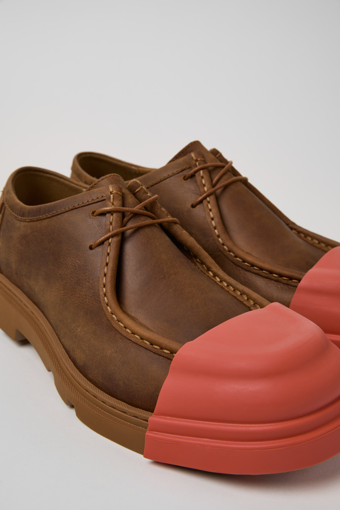 Close-up view of Junction Brown Regenerative Leather Shoes for Men.
