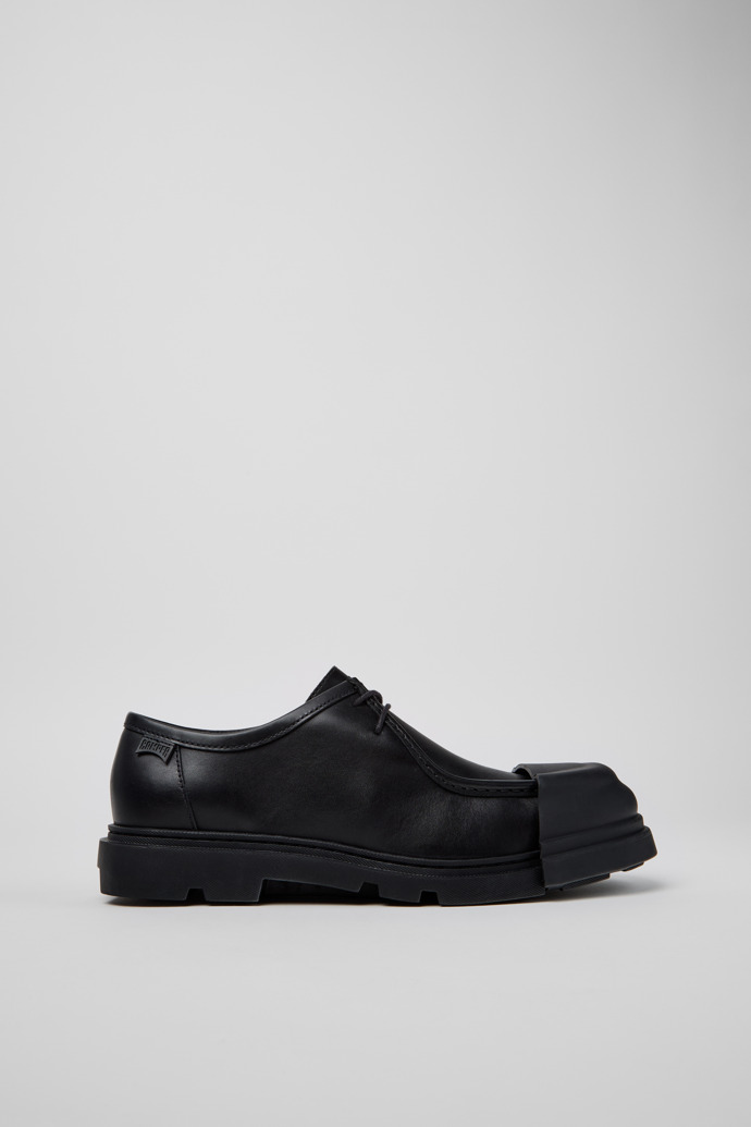 Side view of Junction Black Leather Shoes for Men.