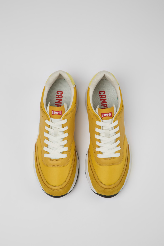 Overhead view of Drift Yellow textile and leather sneakers for men