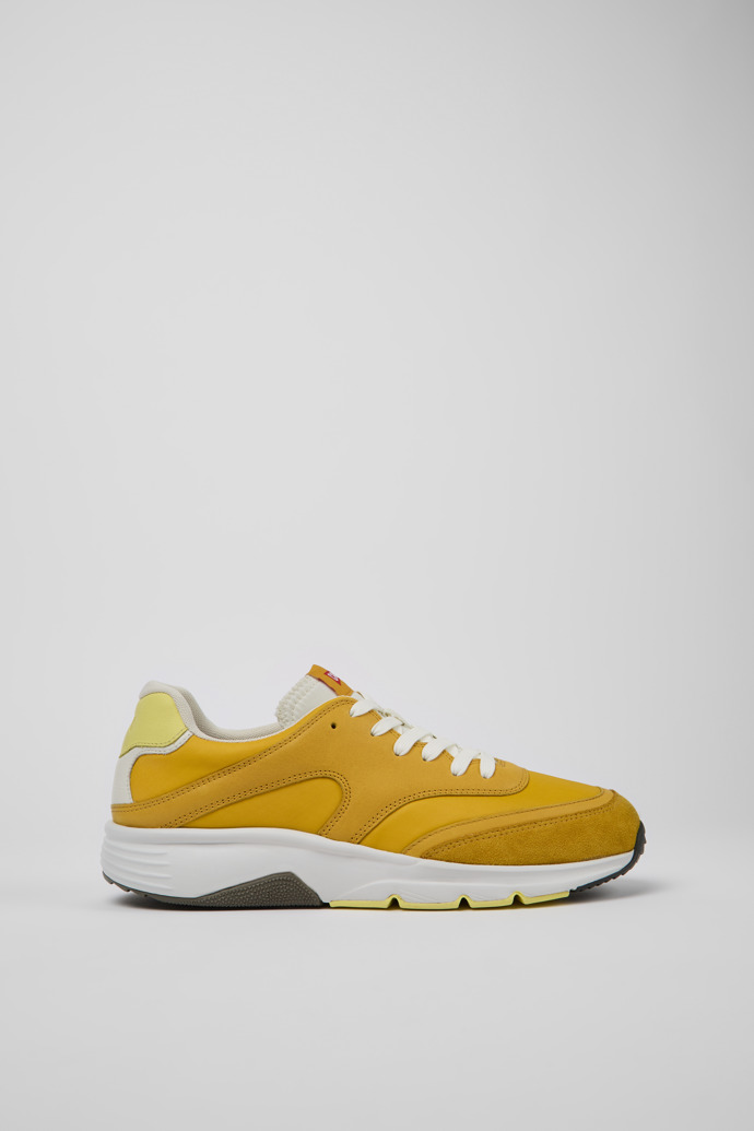 Image of Side view of Drift Yellow textile and leather sneakers for men