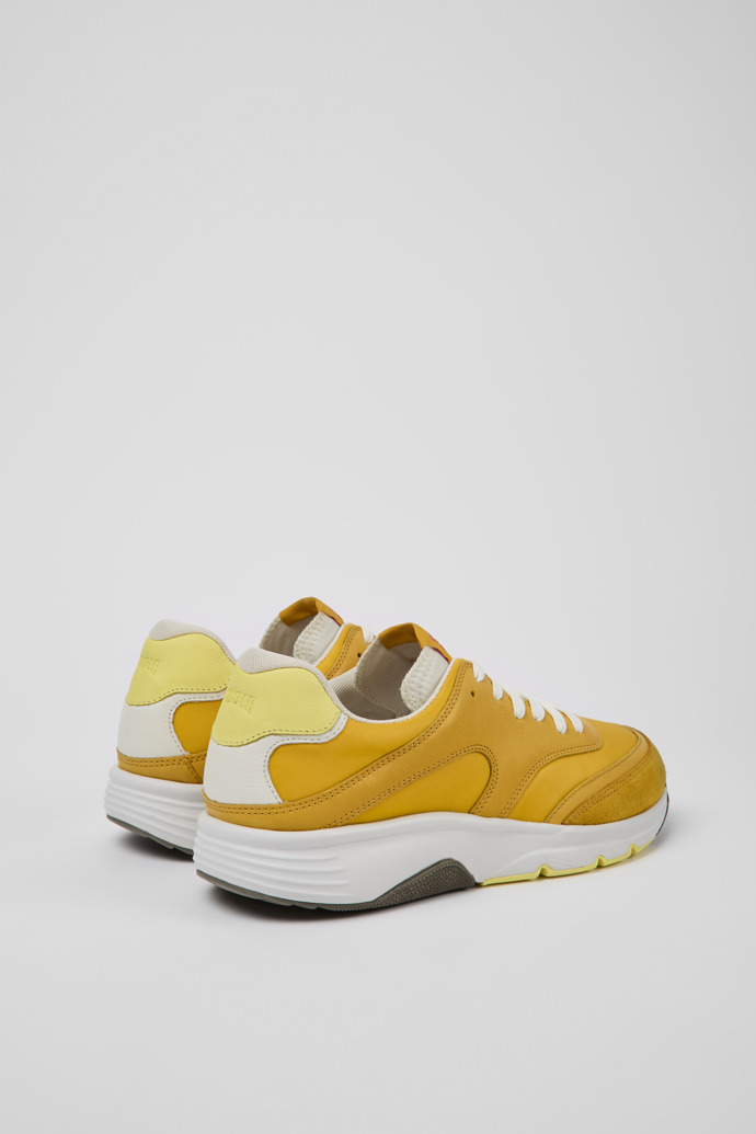 Back view of Drift Yellow textile and leather sneakers for men