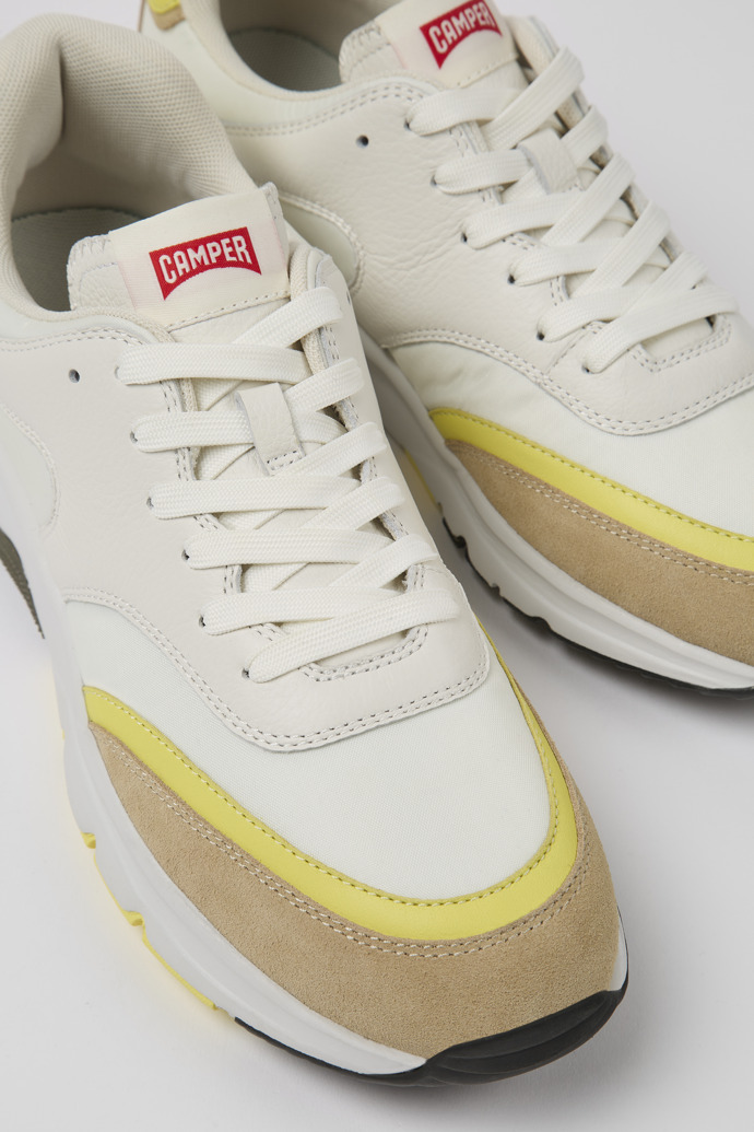 Close-up view of Twins White and beige leather sneakers for men