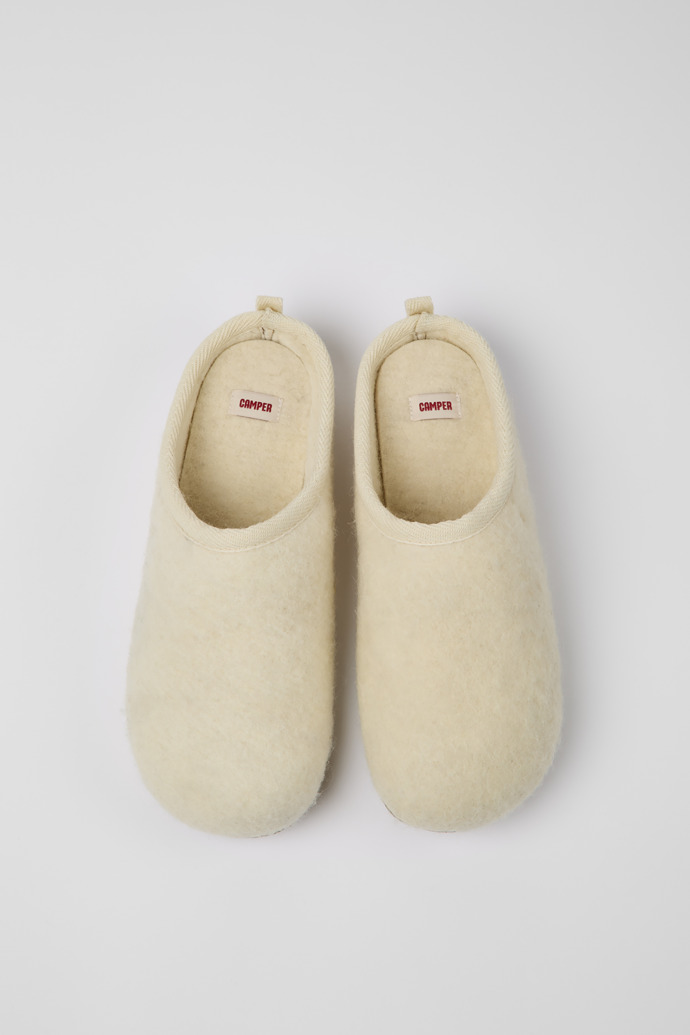 Overhead view of Wabi Beige wool slippers for men