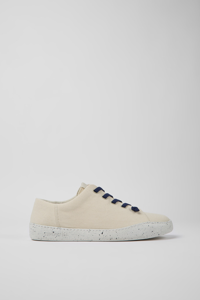 Side view of Peu Touring Beige textile sneakers for men