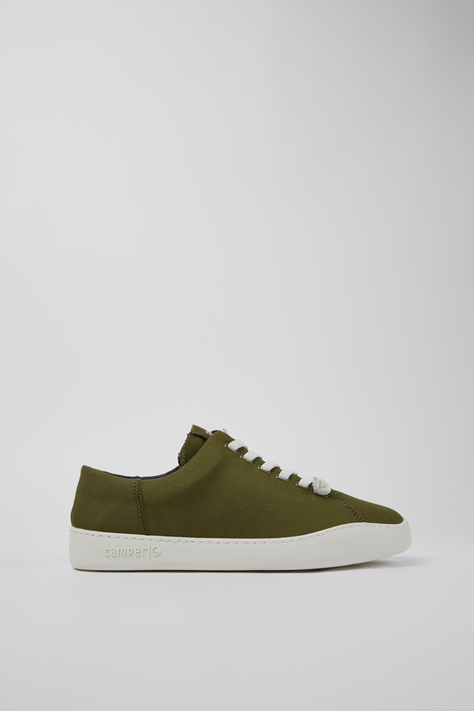 Image of Side view of Peu Touring Green Textile Sneaker for Men