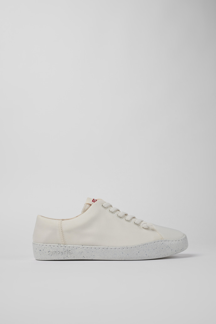 Image of Side view of Peu Touring White Textile Sneaker for Men